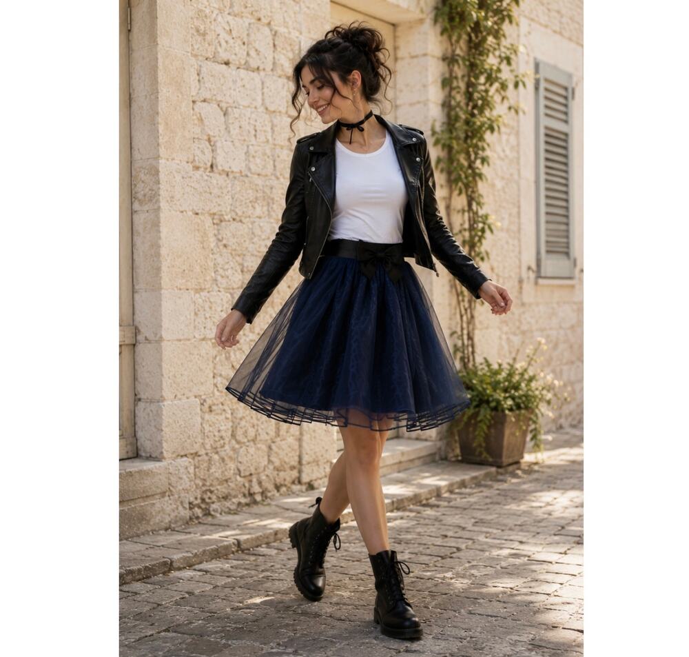 Color Lounge Navy Blue Tulle Midi Skirt - Elastic Waist Satin Bow - Size XL / 1X